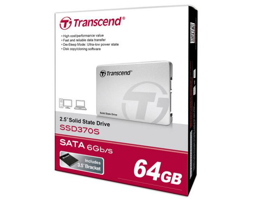 Твердотельный диск 64GB Transcend, 370S, SATA III[R/W - 470/570 MB/s]